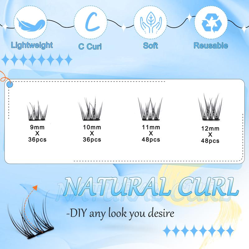 Natural Lash Extension Kit - 168 Pcs Wispy Eyelash Extensions 9-12MM with Bond & Seal Lash Glue & Eyelash Extension Tweezers for DIY at Home Makeup Cosmetic Lightweight Clusters Beginner Romantic Valentine's Day Gifts【Valentine's Day gifts】For wife d