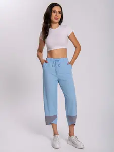 Women's High Waist Drawstring Sport Pants, Colorblock Hem, Fitted Casual Yoga Leggings, Breathable Comfortable Seven-Quarter Trousers