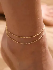 Golden Layered Square Dot Anklet, Dainty Layered Anklet, Waterproof Hypoallergenic, Best Beach Fashion Item for Women Fashionable Jewelry Accessories