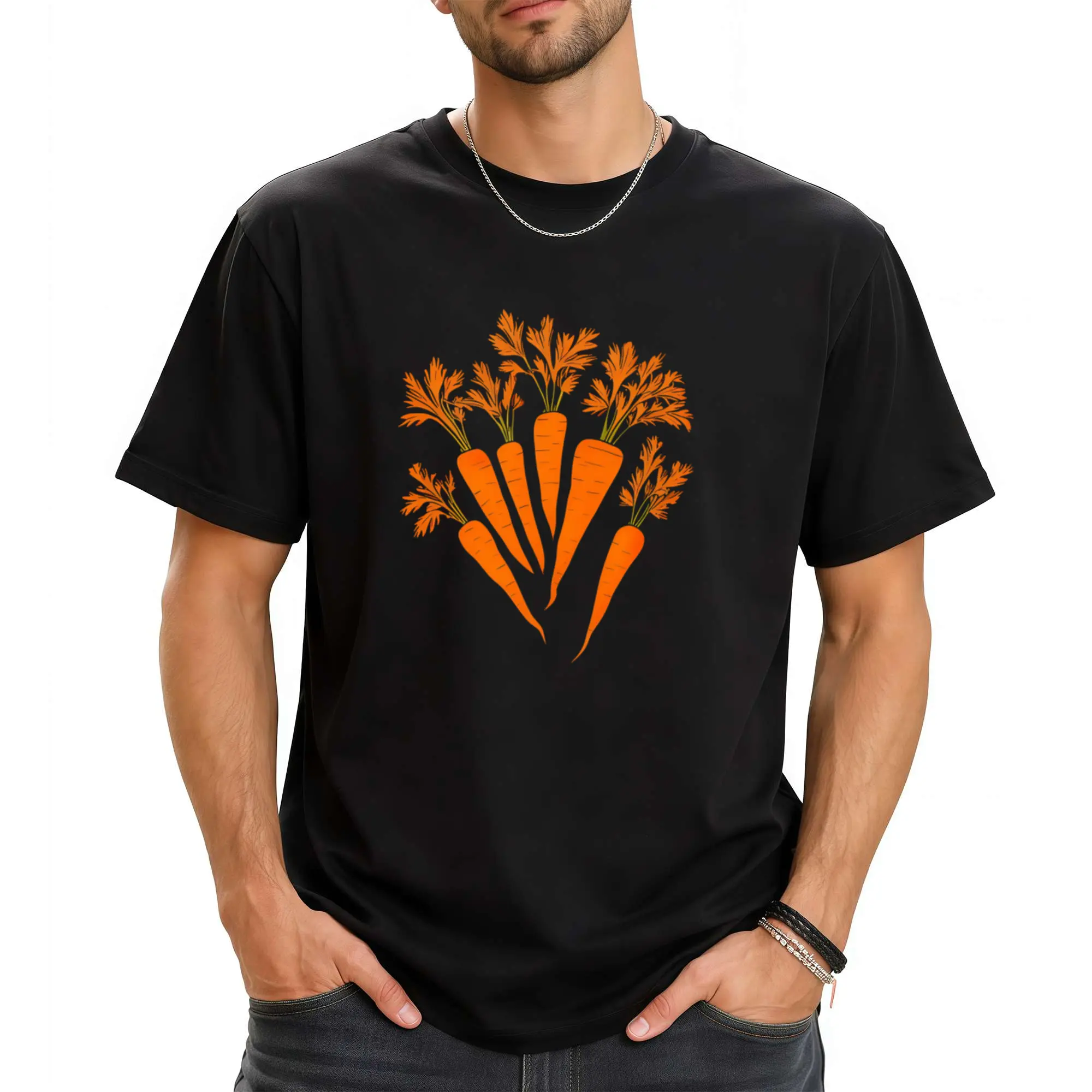Carrot Pattern Round Neck T-Shirt, Stylish And Easy Men'S Clothing, a Versatile Casual Option