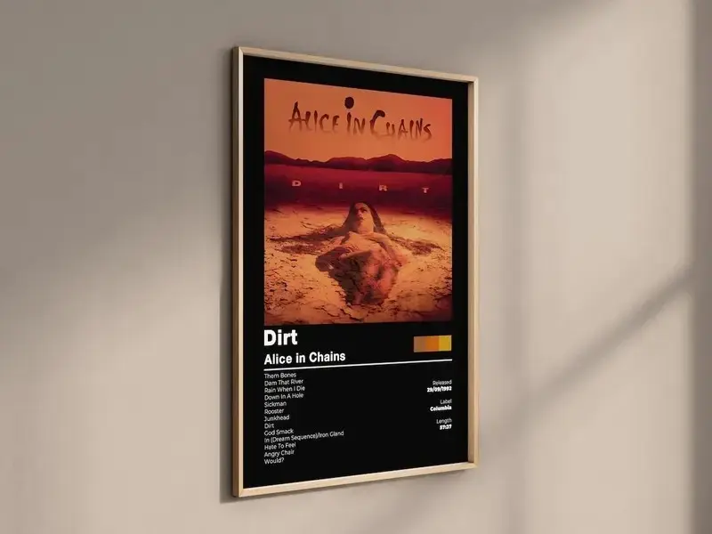 Grunge Aesthetic Alice in Chains Dirt Album Cover Poster | Vintage Rock Band Tracklist Retro Wall Art Print | Premium Matte Paper Room Decor Music Merch Fan Gift