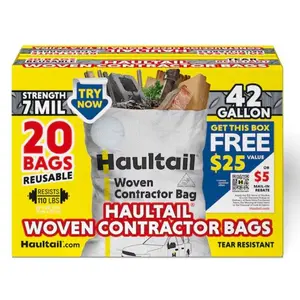 Haultail  Woven Contractor Bags 42-Gallon Off-white Outdoor Polypropylene Construction Trash Bags (20-Count)