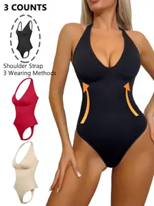 Women's Solid Color Open Crotch Design Bust Shapewear Bodysuit, Casual Comfortable Breathable High Waist Shaping Tummy Control Butt Lifting Shaper, Ladies Shapewear for All Seasons