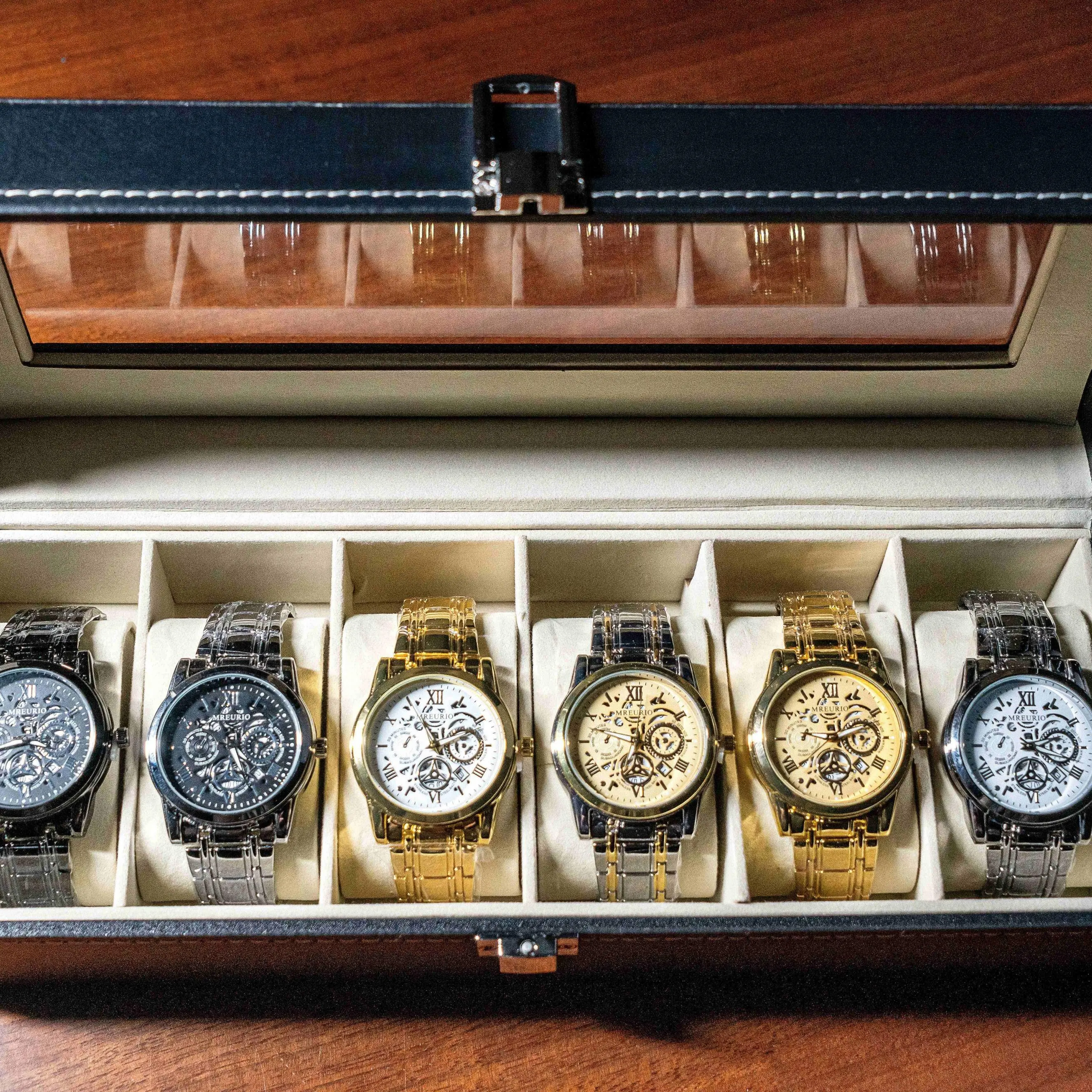 Men’s Elegant Round Analog Wrist Watch Set with Gift Box - Thick Strap, Simple Luxury Style, Ideal for Business Wear, Chic Fashion Men’s Watches, Men's Accessories