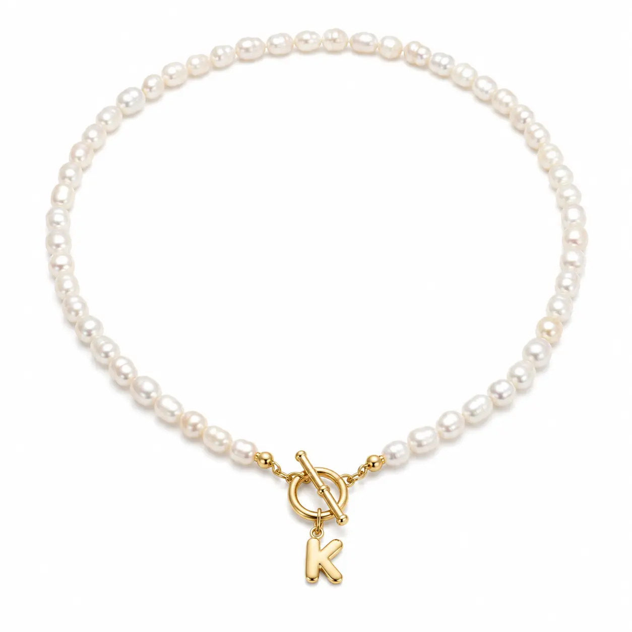 Personalized Initial Pearl Necklace | Freshwater Pearl Necklace with Gold Initial Charm | 18K Gold Plated | Gift for Women