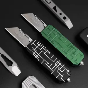 TGZUO Knife Aluminum Alloy Utility Knife with Clip, Box Cutter 10PCS Blades Replacement, Pocket Knife Green and black handle For Outdoor Q37