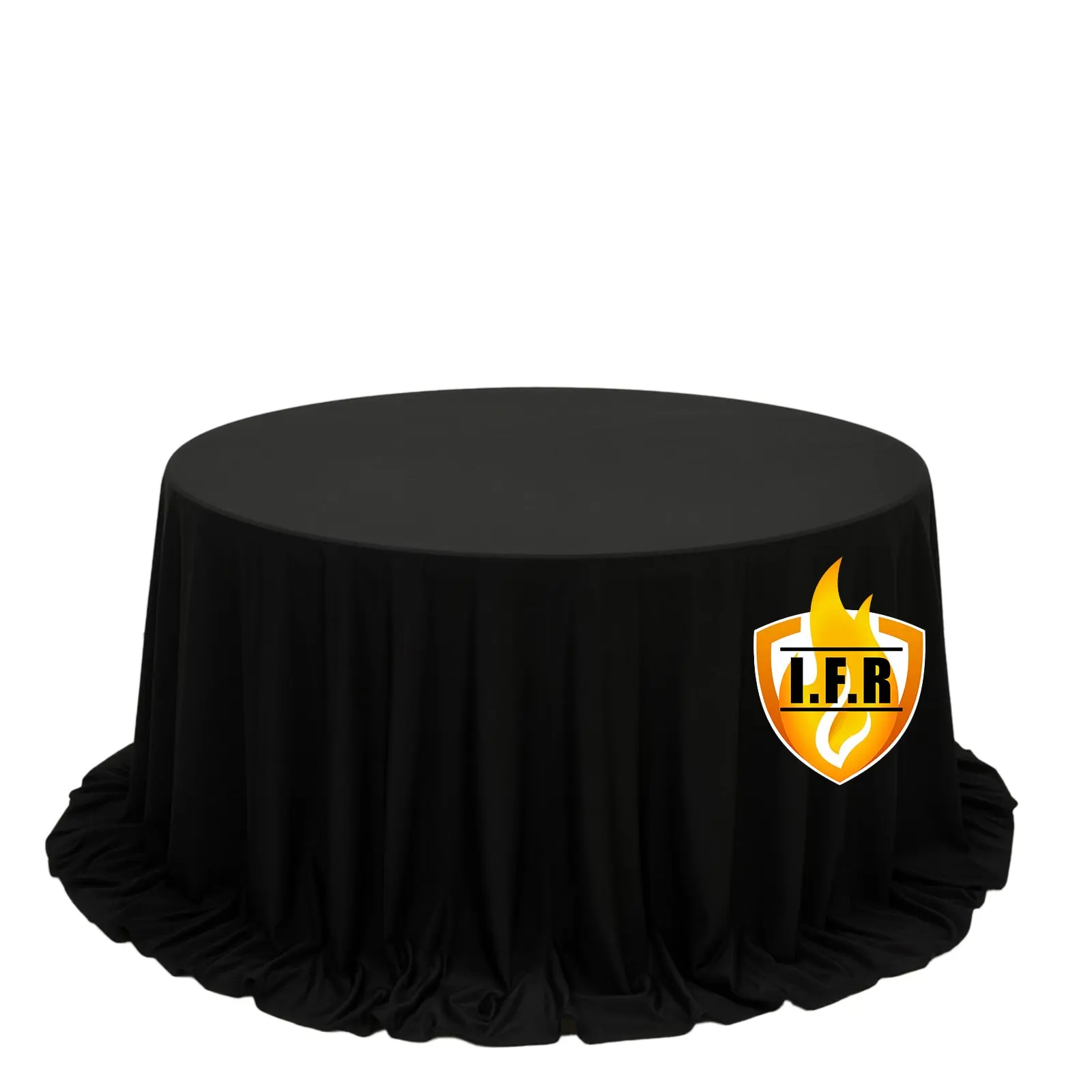 Fire Retardant Scuba Tablecloth - 132" Round Black Washable Table Cover, Wrinkle-Free, Stain-Resistant, Seamless Polyester Cover for Outdoor Tables