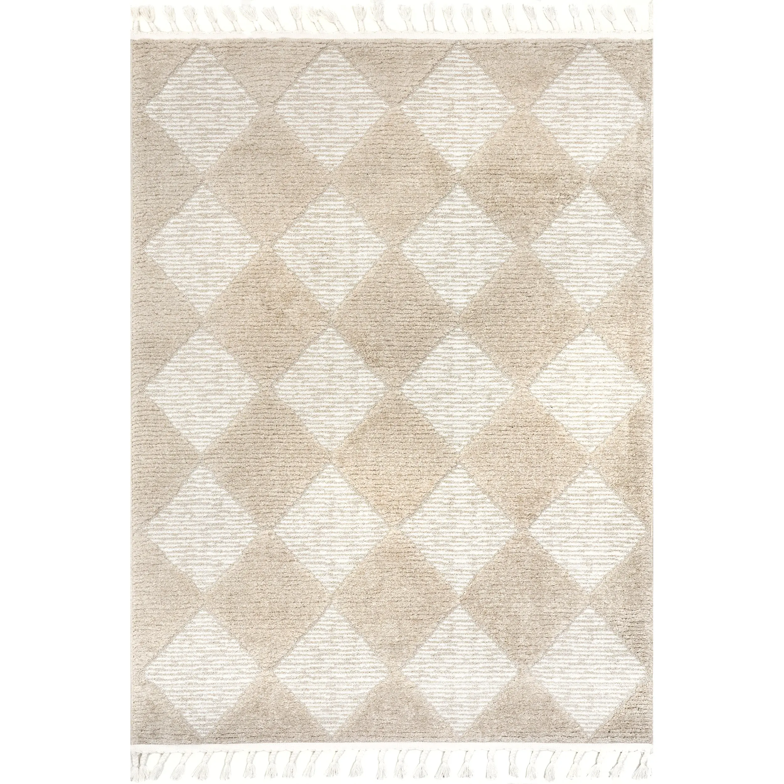 Marissa High-Low Diamond Tassel Textured Geometric Polypropylene Rectangle Area Rug - Stylish Home Accent for Living Room, Bedroom Decor Needs