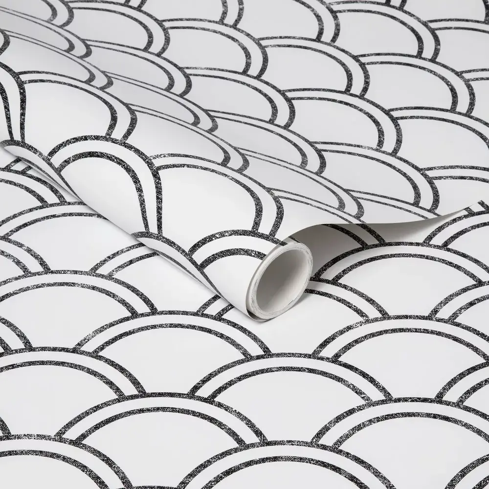 Scallops Peel & Stick Wallpaper Black/White - Opalhouse: Removable Vinyl Self-Adhesive Washable 27.5 Sq Ft Coverage