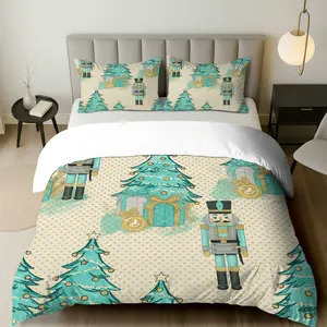3PCS Duvet Cover Set, 1 Duvet+2 Pillowcases(Without filler), Nutcracker Christmas Tree Gift Polka Dot Classic theme, Christmas bedding set, Cozy Soft Suitable for decoration Bedroom, Guest Room, Living Room, Hotel.