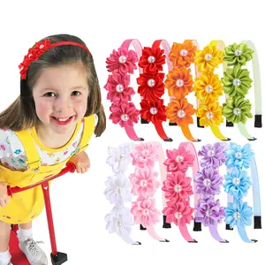 Flower Headbands for Girls,Satin Hair Bands with Decorative , Multiple Colors Pack of 10