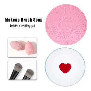 Alcohol-Free Brush Cleaning Soap Bar with Dual-Sided Silicone Scrub Pad, Deep Cleansing Formula Removes Makeup Residue and Bacteria, Conditions Bristles for Softness, Essential Daily Care for All Beauty Brushes and Sponges