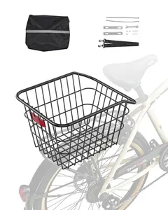 Rear Metal Wire Bike Basket for City Cycling - Durable Rust-Resistant Cargo Carrier with Rear Mount, Reflective Tail Light Cover, Easy Install Bicycle Basket, Quick Release Strap, Weatherproof Storage Accessory For Daily Commutes