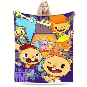 This *Happy Tree Friends*-themed flannel blanket features a uniquely creative design and offers an exceptionally soft, lightweight touch. Its elegant beige hue exudes sophistication, while its breathable, moisture-wicking properties make it suitable for u