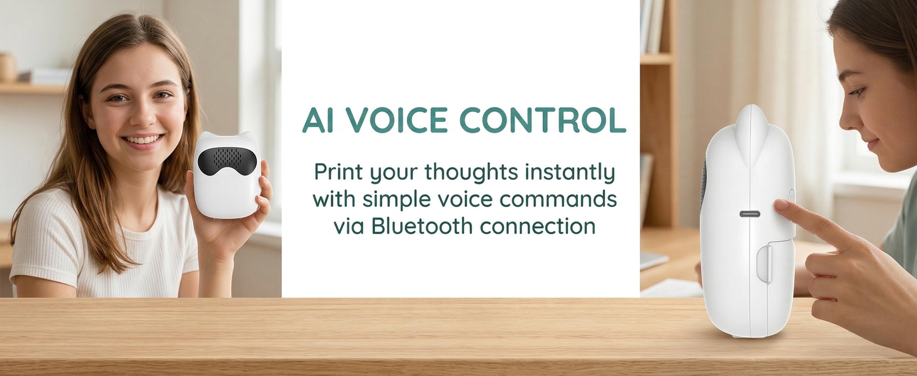 Smart Voice Control Thermal Printer, Bluetooth Portable Mini Printer, Inkless for Students, Office & Scrapbooking-YY