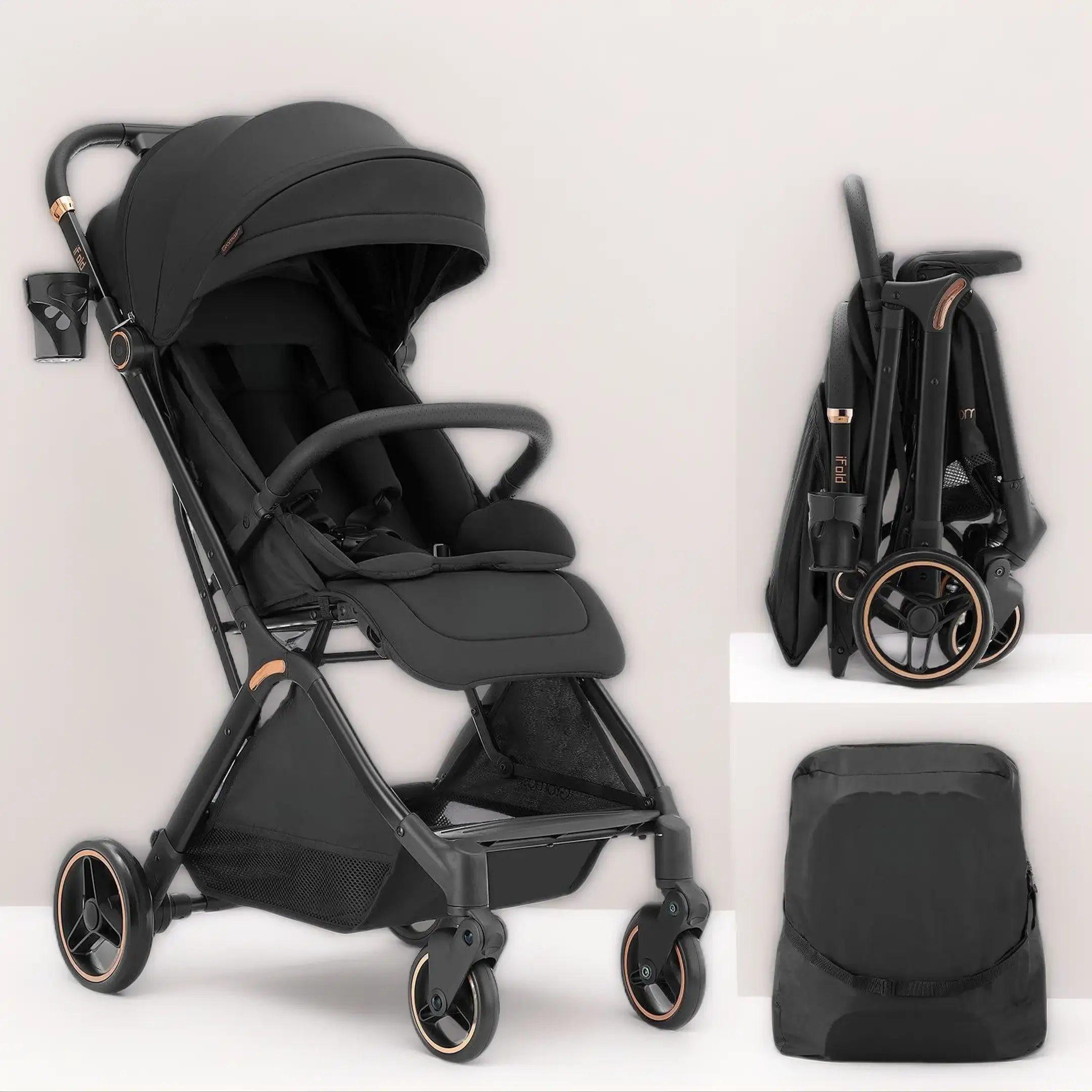1-Hand Automatic Folding Baby Stroller - Lightweight Foldable Pushchair with Adjustable Backrest, UV-Protected Canopy, Cup Holder, Gravity Folding Travel Stroller for Toddlers, Folding Pushchair, Lightweight Foldable Stroller