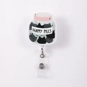 Cute Nurse Badge Reel Lanyard, Happy Pills Cat Design Keychain Holder, Daily Accessory for Keys & Cards, Perfect Gift Idea, Convenient Use