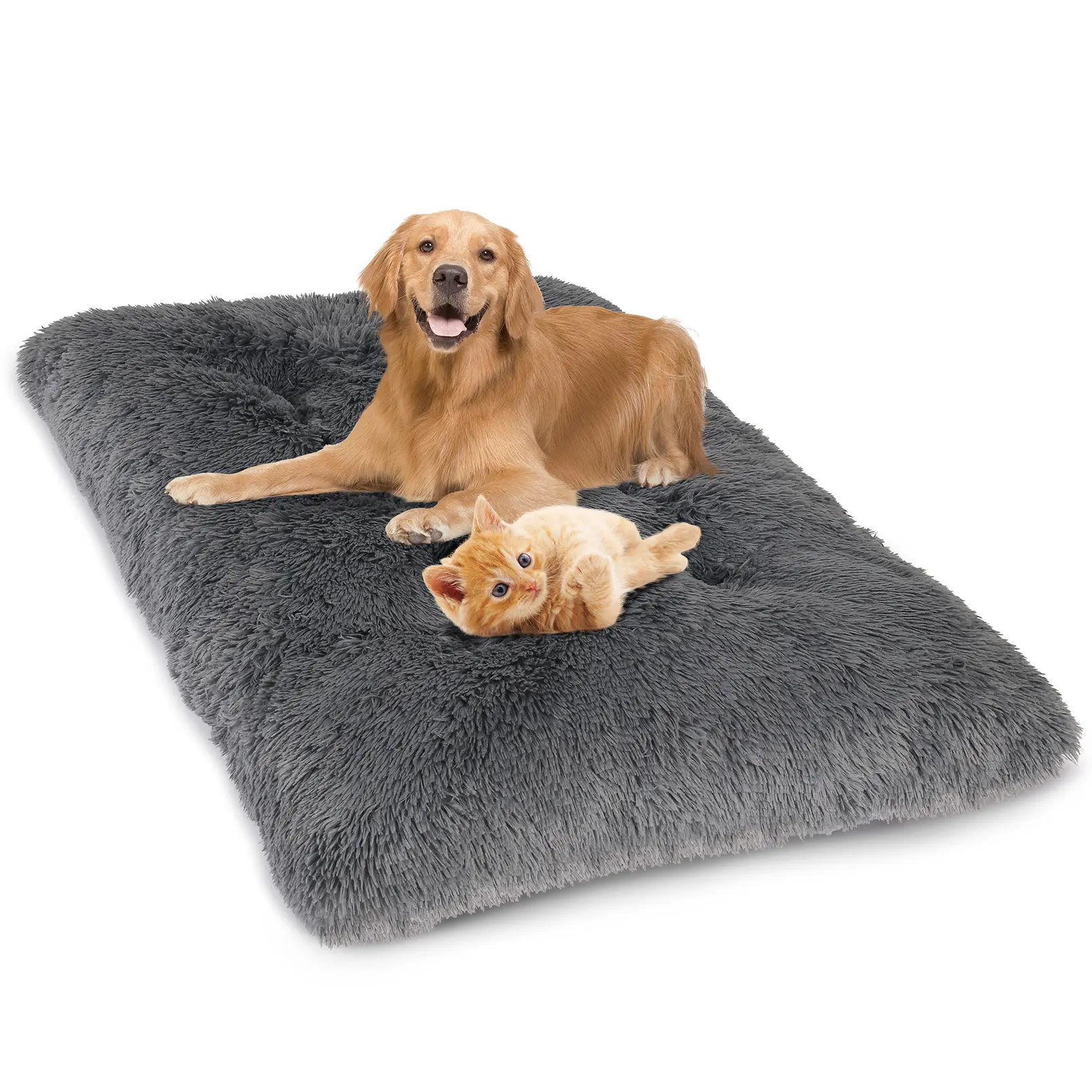 Fluffy Dog Crate Bed for Dogs, Plush Faux Fur Crate Pad, Calming Anti Anxiety Dog Bed