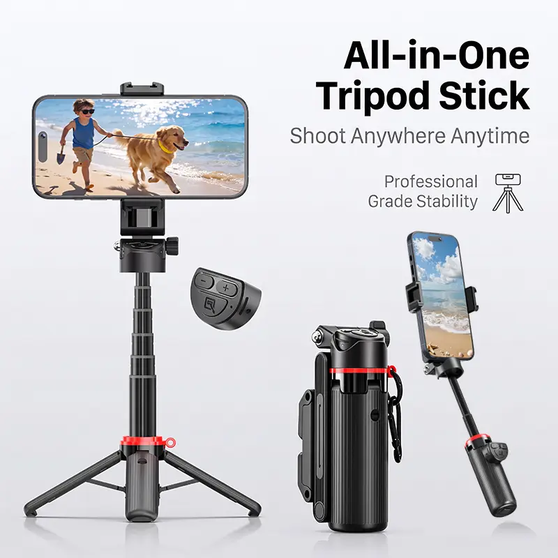 2026 All-in-1 Folding Handheld Selfie Stick Tripod with Bluetooth Wireless Remote, Extendable Silicone-Stabilized Phone Stand, Portable Accessories for iPhone Android, Ideal for Travel & Live Streaming