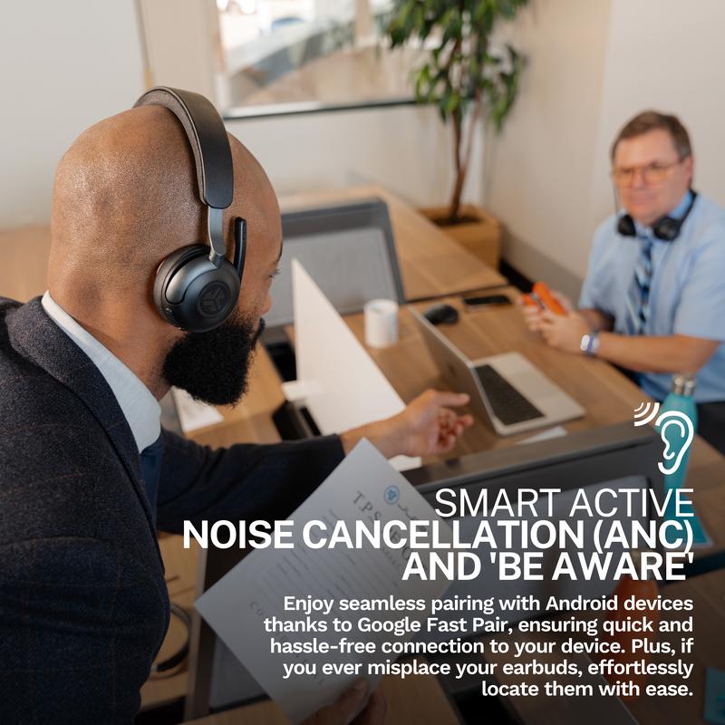 JLab Epic Work ANC Wireless On-Ear Headset Black, Quick Mute Rotating Boom Mic, 2 in 1 Docking Station, Fast Pair, Premium Work Headset, Noise Cancellation, Bluetooth, Crystal Clear Call Quality