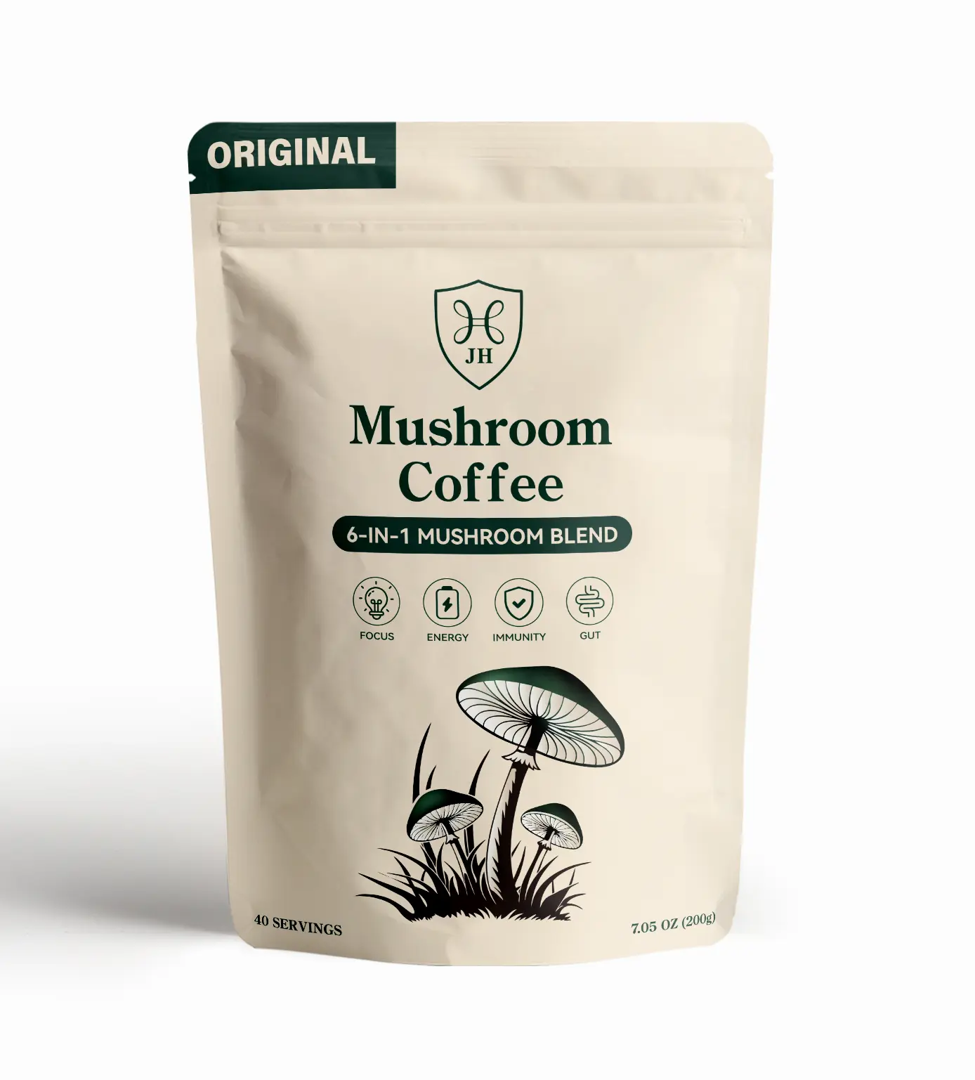 JH Mushroom Coffee  | Low Caffeine Energy | No Jitters, No Crash | Sugar-Free | Smooth Focus Blend