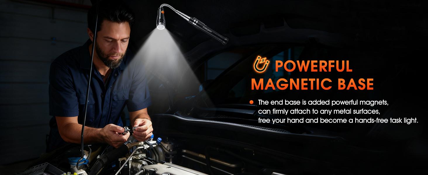 Extendable Magnetic Flashlight with Telescoping Magnet Pickup Tool-Cool Gadget Gifts for Men, Women, Him, Teen Boys, Husband, Dad, Father, Mechanic, Birthday Gifts for Men, Black