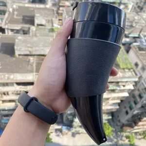 Vintage Durable Portable Goat Horn Coffee Thermos Cup Flasks, Insulated Drinkware, One-Handed Lid, Ideal for Commuting, Office, Home, Sports Outdoor, Party Supplies