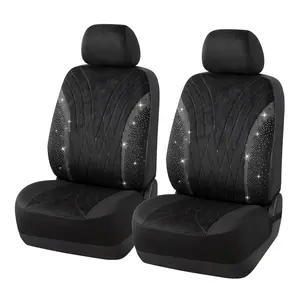 AUTOYOUTH Bling Rhinestone Car Seat Covers for Front Seats, Soft Velvet Fabric with Sparkly Diamond Crystal, Luxury Glitter Car Seat Protectors for Women & Girls, Airbag Compatible, Universal Fit, Easy Install