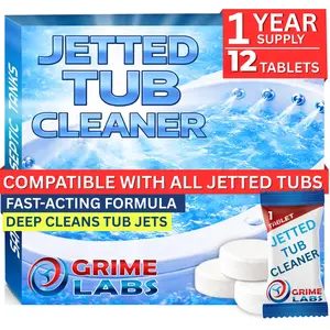 GRIME LABS Jetted Tub Cleaner Tablets – Bathtub Jet Cleaner for Whirlpool & Spa Bath Systems, Deep Cleans Tub Jets, Septic Safe, 12 Tablets