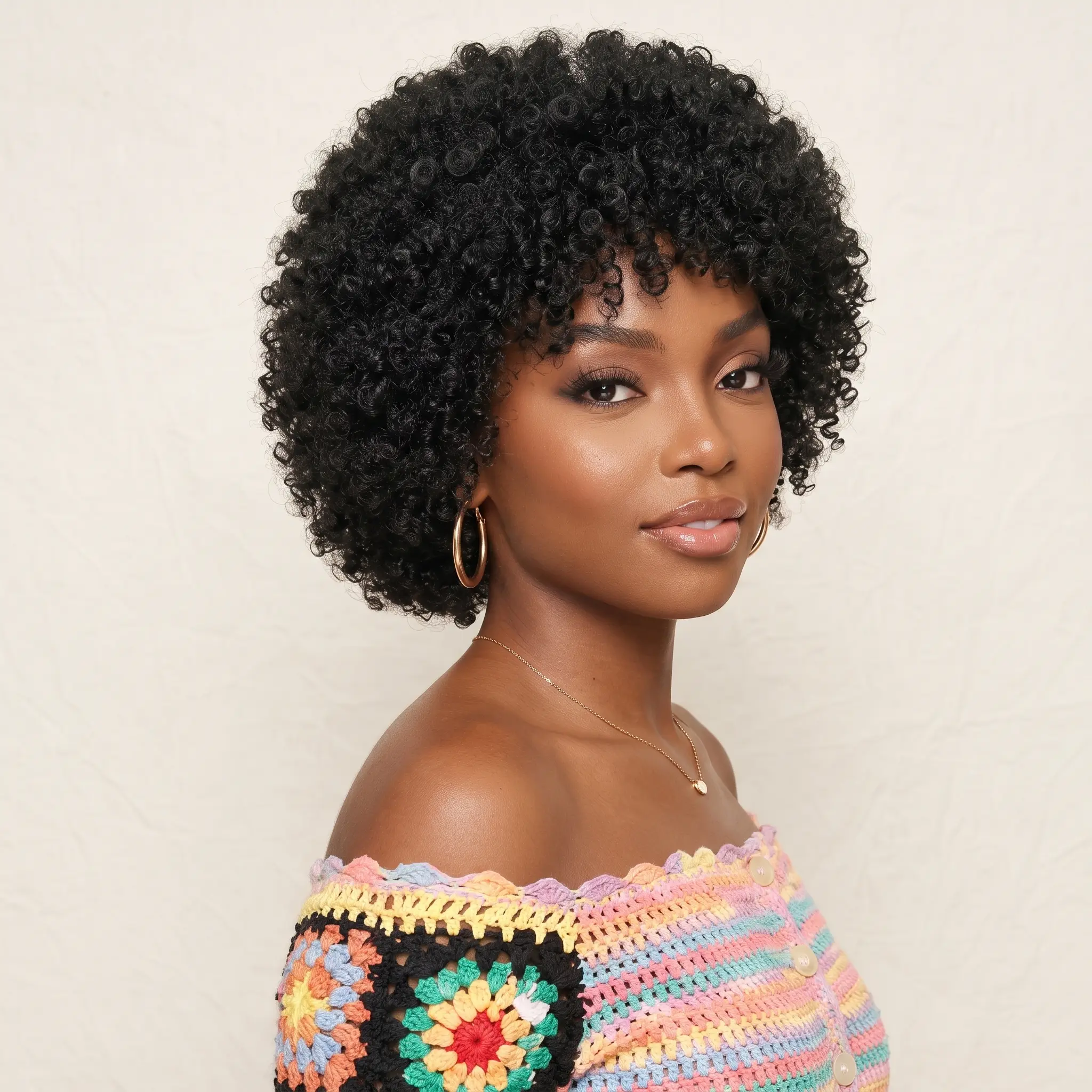 Glueless Human Hair Wig 6-12 inch Short Afro Kinky Curly Wig high Density Pixie Curl Put-On & Go Soft Fluffy 70s 80s Retro Full Machine Made Wig for Women
