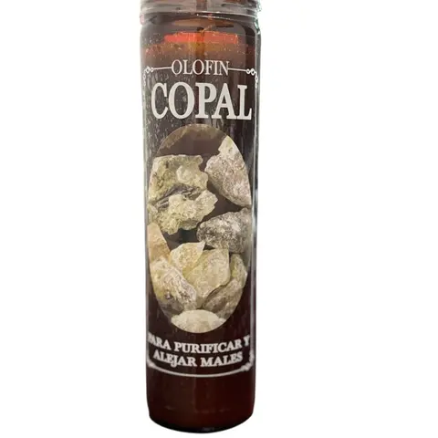 Veladora preparada copal vaso ámbar olofin Glass Aroma Scented Perfume Fragrance Aromatherapy Essential Aromatic Woody Aromatic Sage