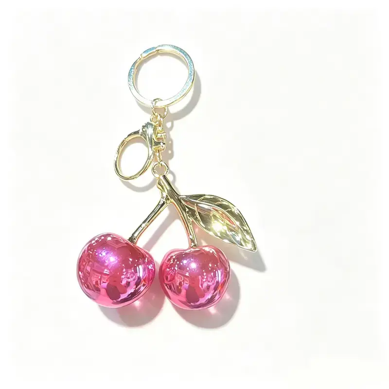 Electroplated Rose Red Cherry Keychain, Party Favor Gift