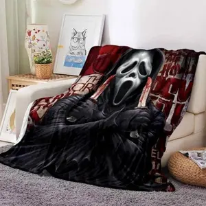 Halloween Horror Movie Blanket,Screams Blanket Scream Movie Ghost Face Throw Blanket,Lightweight Thermal Flannel All Season Cozy Blankets For Sofa Office Bed Camping Travelling, Man Women Gift, Halloween with Spooky Design