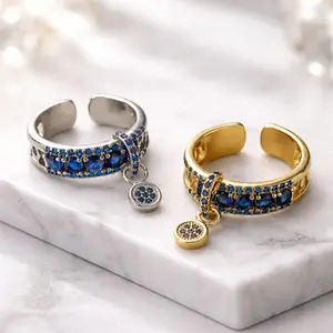 Blue Sapphire Charm Open Ring Gold/Silver Plated CZ Paved Statement Daily Wear Jewelry Accessories for Women Valentines&birthday Boujee Gifts for gf Mother's Day gift