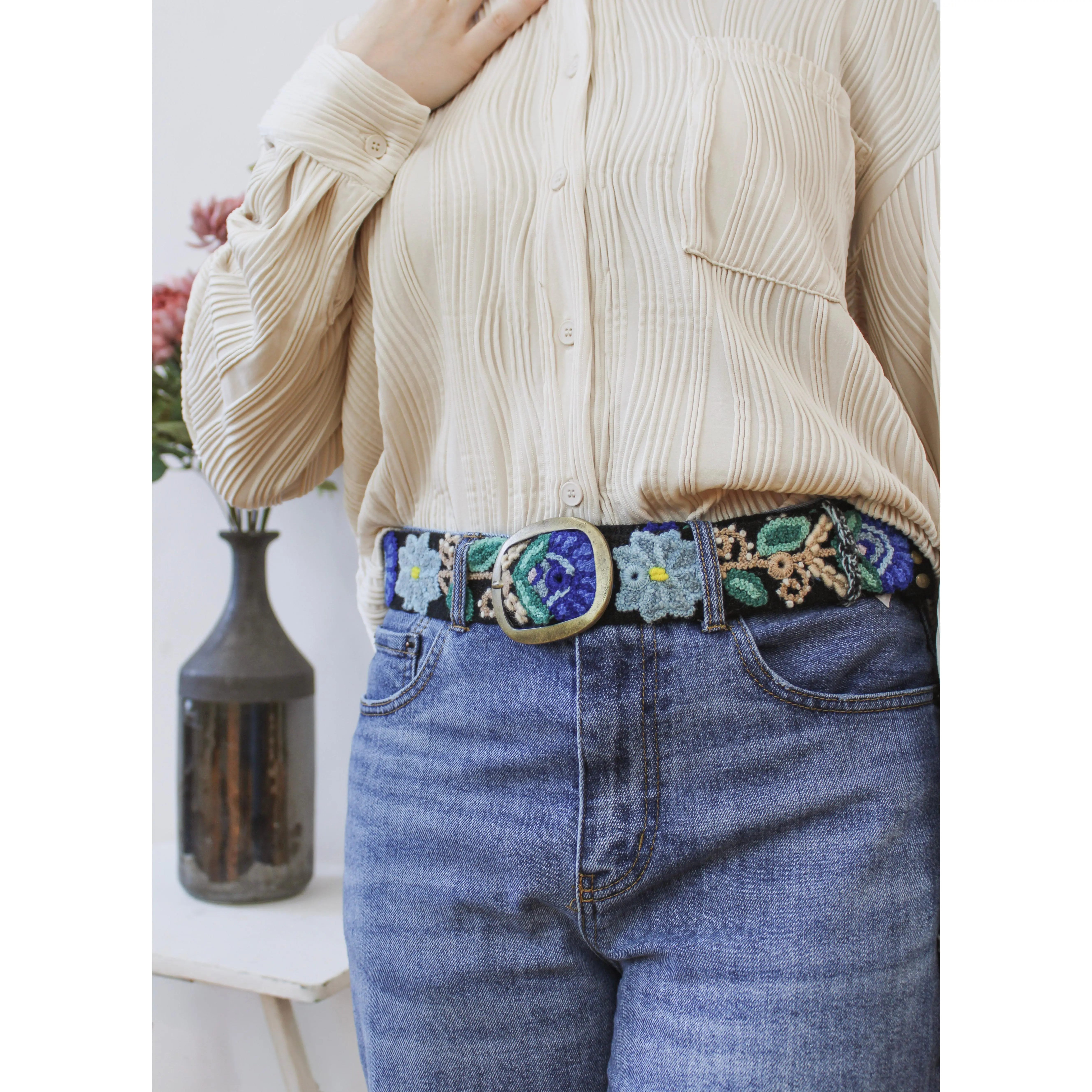 Moonlit Garden Embroidered Belt