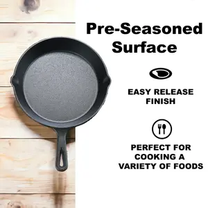10.5" Pre-Seasoned Cast Iron Skillet – Round Non-Stick Frying Pan, Black