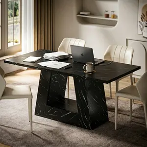 63" Modern Faux Marble Dining Table for 4-6 People, White Tabletop, 300lb Capacity, Multi-Functional for Living Room, Dining Room, Kitchen