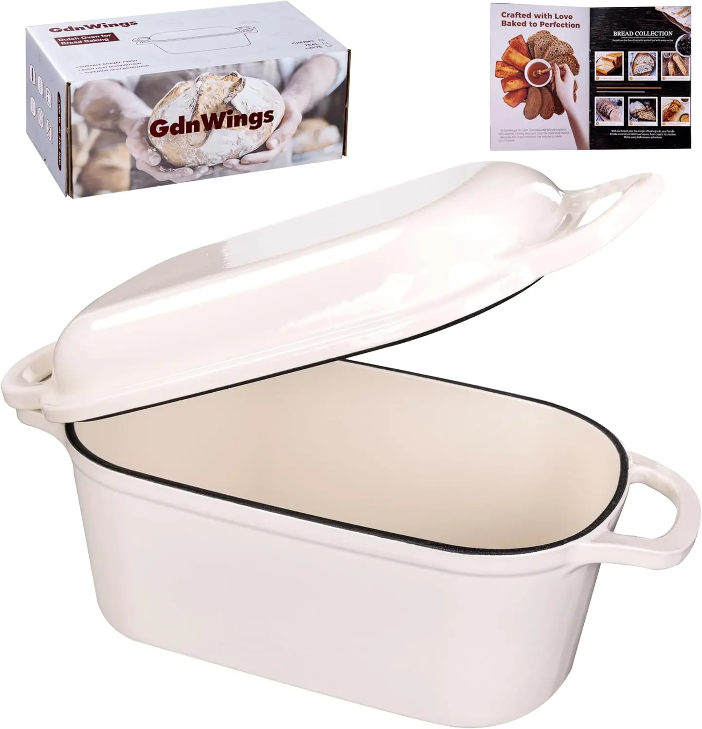 4.6 Qt Oval Enameled Cast Iron Dutch Oven with Lid, Combo Baking Pan for Sourdough Bread & Crispy Crust, European-Style Bakeware with Traditional Handles (White)
