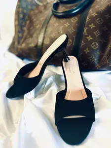 Angie Open Toe Kitten Heel Mules - BLACK - Women’s Dress Shoes with 2.25" Heel Height, Slip-On Closure, Summer Wear, Plain Design