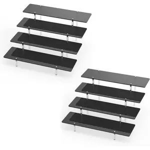 Display Stands Risers, Perfume Cologne Organizer, Black 4 Tier Cupcake Stand Riser Shelf Compatible with  Pop Figures  Dessert Makeup Skincare  Lotion Organizer (2 PACKS)