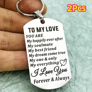 2pcs Eternal Love Couple Keychain Set - Romantic Engraved Message for Lovers - Heartfelt Anniversary, Wedding, Birthday, Valentine's Day Gift for Him and Her - Unisex Design for Boyfriends, Girlfriends, Husbands, Wives