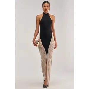 FLY ME OUT MOCK NECK MAXI DRESS IN BLACK AND WHITE