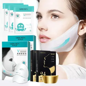 Mercilen Polypeptide Collagen Firming and Lifting Mask 2 boxes+Gold Carnosine Honeycomb Neck Mask 2 boxes, Polypeptide Collagen V Face Lifting facial mask deep moisturizing, lifting and firming facial skin, obvious mandible line, facial and neck care