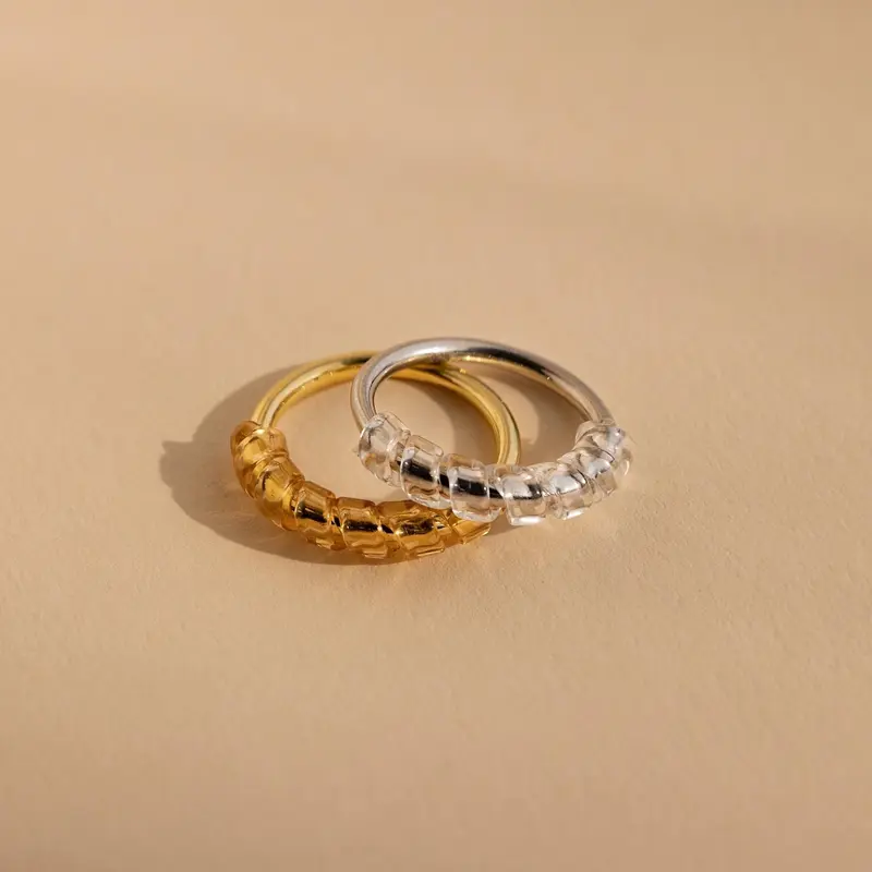 Ring Size Adjuster by Caitlyn Minimalist - Invisible Ring Spacer for Loose Rings - Set of 4: Ring Guards in Clear & Gold - Easy to Use Spiral Ring Sizer