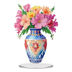 2D Flat Print Vase DIY Table Top Diamond Painting Ornament Kits 5D DIY Diamond Art Tabletop Decorations for Home Office Desktop Decor