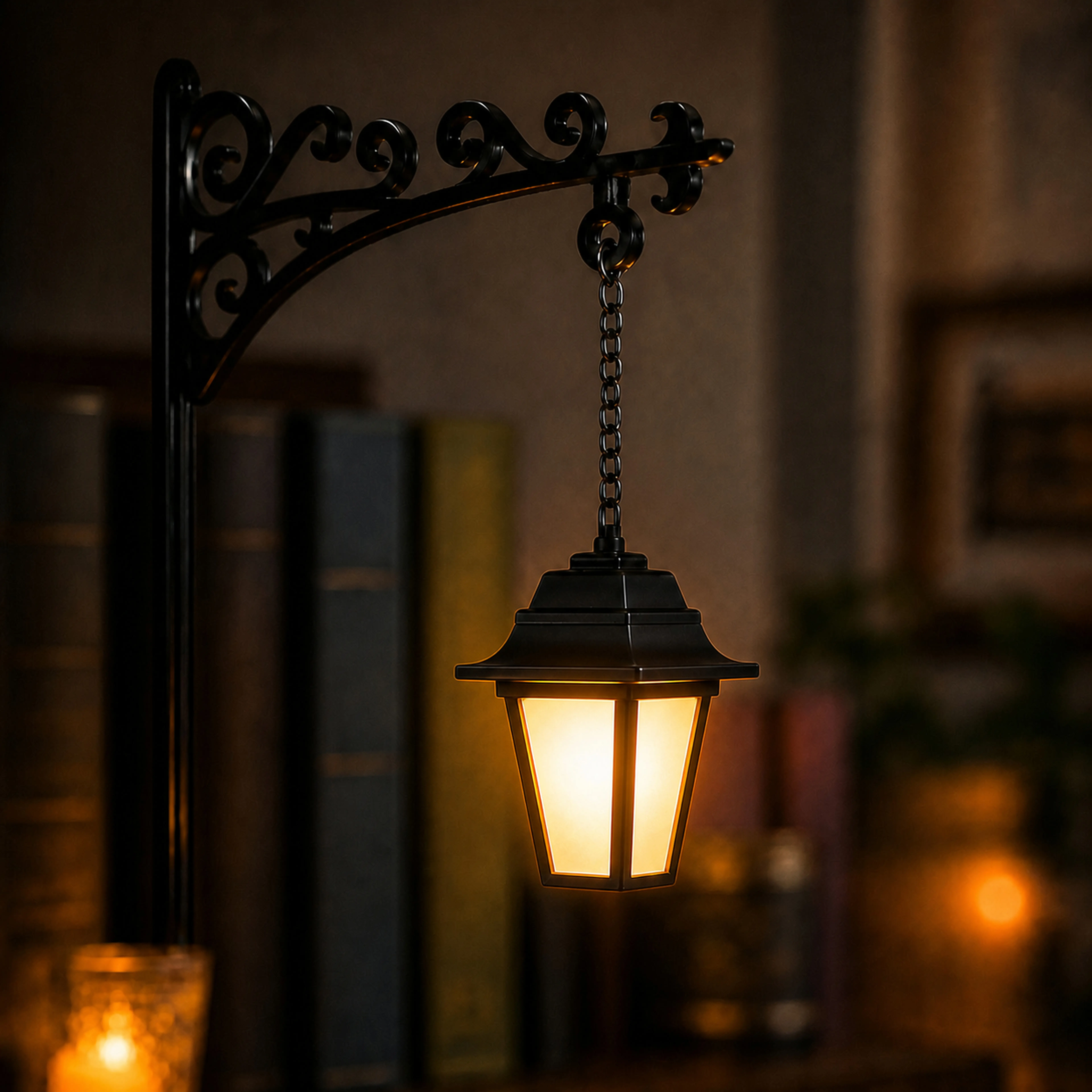Bookshelf Light with Vintage Library Lantern Design- Warm LED Hanging Bookend Lamp, Tool-Free Indoor Recreation Decor, Gift for Book Lovers