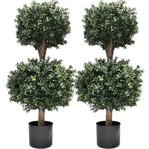 3Ft-35'' Artificial Boxwood Double Ball Topiary Trees,2PACK Faux Topiaries Tree Store Garden Indoor&Outdoor for Porch Home Decor