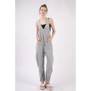 VERY J  Plunge Sleeveless Jumpsuit with Pockets