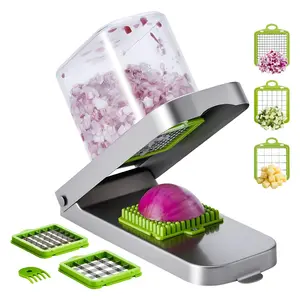 【Summervibes】VEVOR Vegetable Chopper,  , Food Veggie Cutter with 3 Stainless Steel Blades, Onion Slicer with Container, Salad Potato Dicer Kitchen Gadgets & Essentials Home Appliances Tools for Easy DIY, Silver