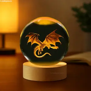 3D LED Dragon Crystal Night Light, Stylish Home Bedroom Decor, Mood Decorative Lights, Bedside Lamp, Ideal Gift for Birthdays, Valentines, Anniversaries